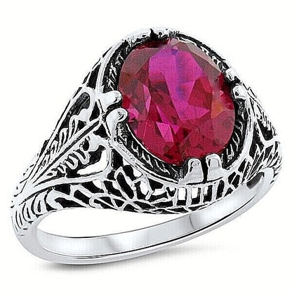 VINTAGE STYLE 925 STERLING SILVER 2.50 CARAT LAB-CREATED RUBY RING          #690