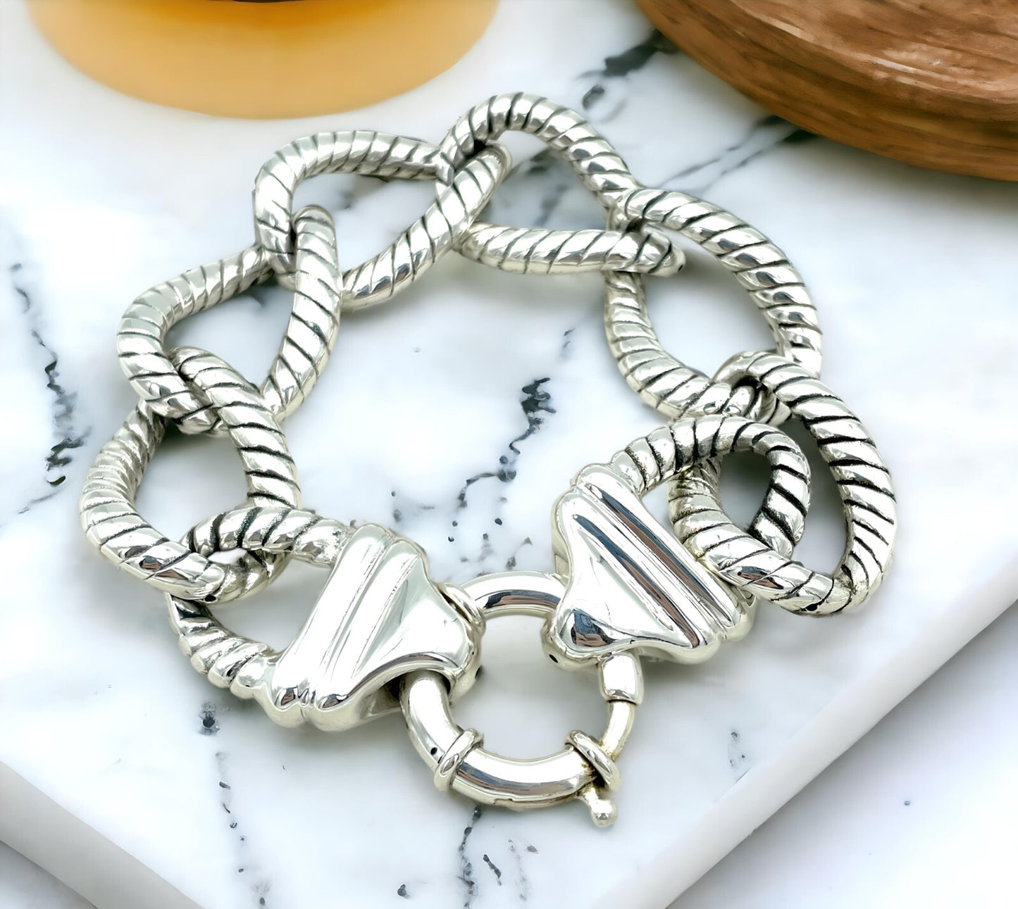 925 Sterling Silver Bracelet-Lightweight 7.5" Twisted Curb Link 1404