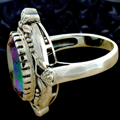 6 CT RAINBOW MYSTIC QUARTZ VICTORIAN STYLE 925 STERLING SILVER RING         #451