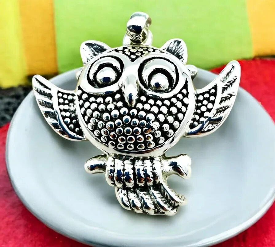 925 Silver Owl On Branch Necklace, Lightweight Pendant- Chain Sold Separate 1411