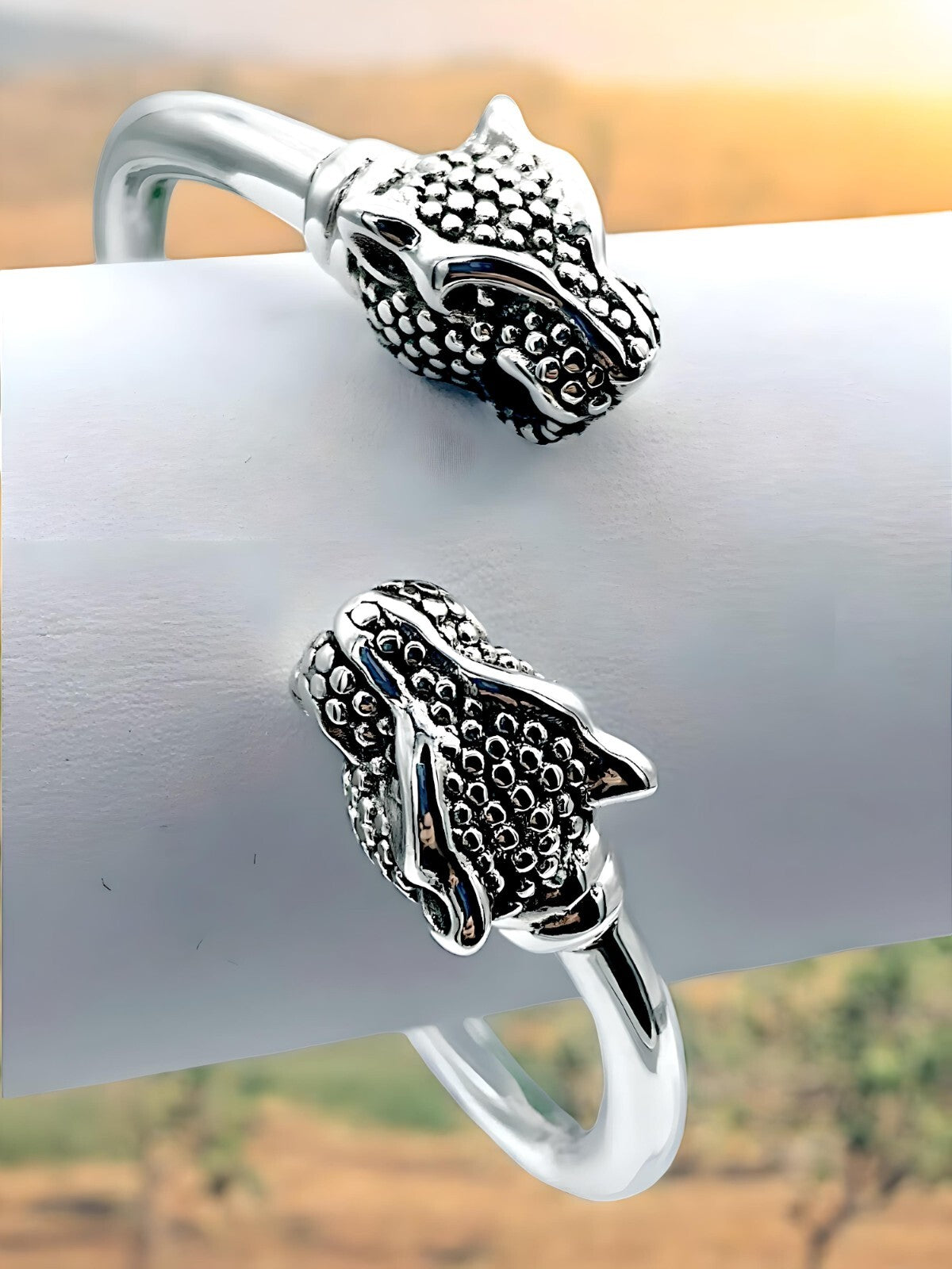 925 Sterling Silver Dotted Panther Head Bracelet -6.5" Lightweight Bangle   1241