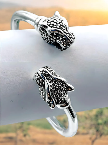 925 Sterling Silver Dotted Panther Head Bracelet -6.5" Lightweight Bangle   1241