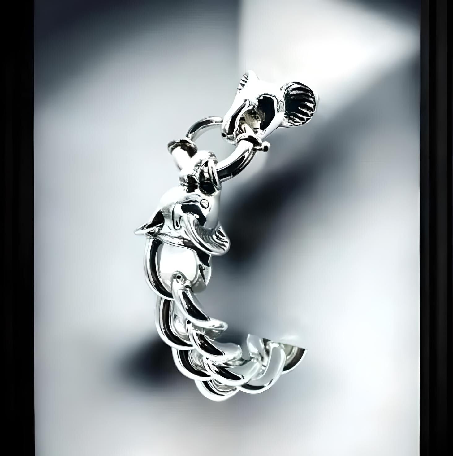 925 Sterling Silver Elephant Link Bracelet - Chic 8" Lightweight Curb Chain 1530