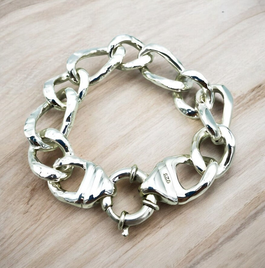 925 Sterling Silver Hammered Curb Link Bracelet - 7.5" 1472