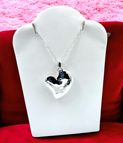 925 STERLING SILVER HAMMERED HEART PENDANT LIGHTWEIGHT,CHAIN SOLD SEPARATE 1620
