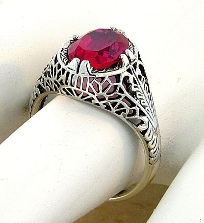 VINTAGE STYLE 925 STERLING SILVER 2.50 CARAT LAB-CREATED RUBY RING          #690