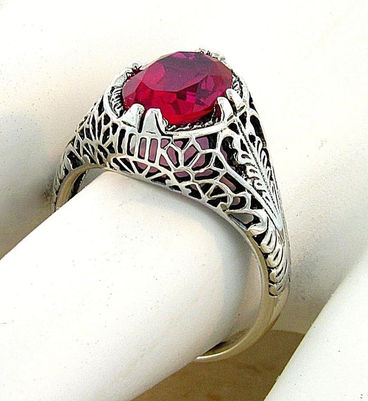 VINTAGE STYLE 925 STERLING SILVER 2.50 CARAT LAB-CREATED RUBY RING          #690