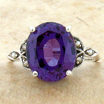 925 SILVER RING VICTORIAN STYLE 6.5 CT COLOR CHANGING SIMULATED ALEXANDRITE 139X
