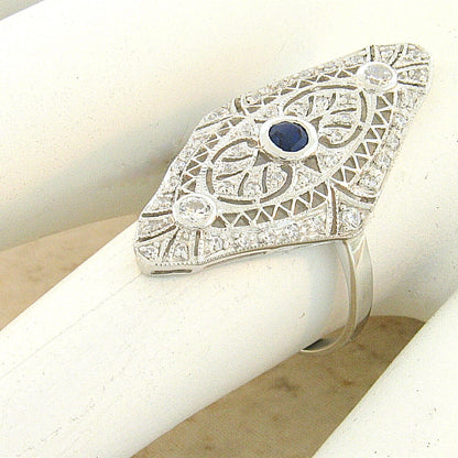 925 STERLING SILVER ART DECO STYLE LAB-CREATED SAPPHIRE & CZ RING           #833