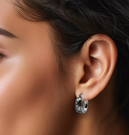 925 Filigree Sterling Silver Hoops, Lightweight Earrings 1408