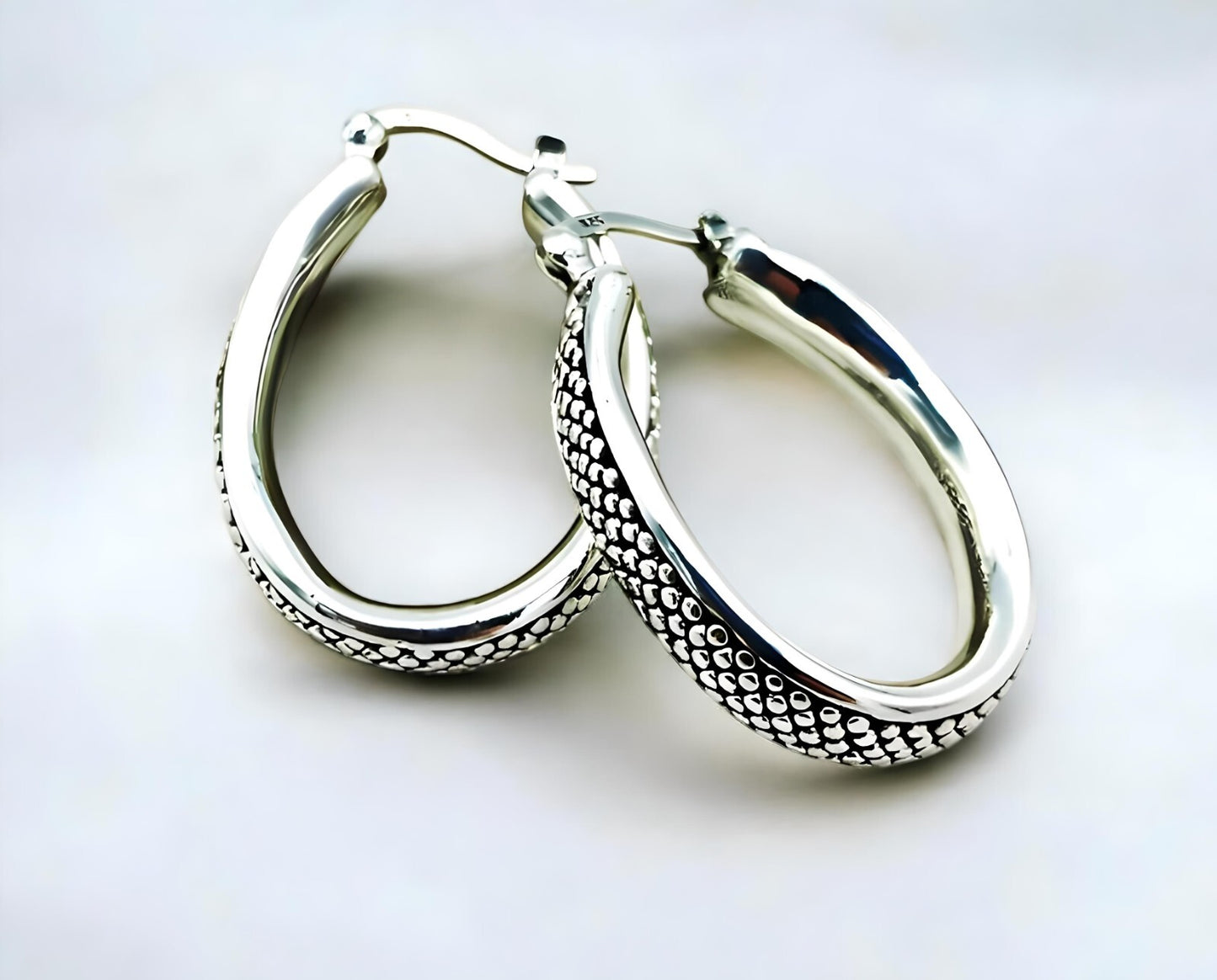 925 Sterling Silver Dot Hoops - Secure Latch Back- Light Weight 1423
