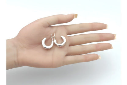 925 Silver, Lightweight Earrings - Cobblestone Hoops with Push Back Design 1528