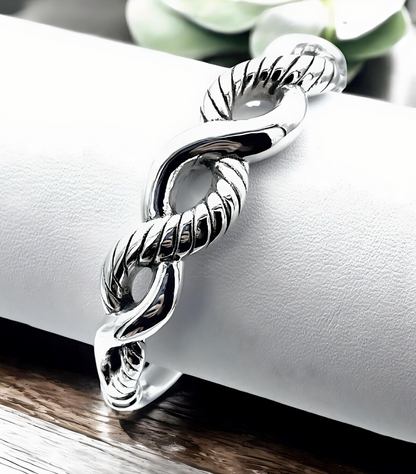 925 STERLING SILVER INTERLOCKING TWISTED PLAIN DESIGN 6.5" BANGLE BRACELET  1641
