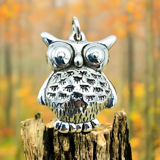 925 Sterling Silver Owl Pendant - Lightweight Charm, Chain Sold Separately 1259