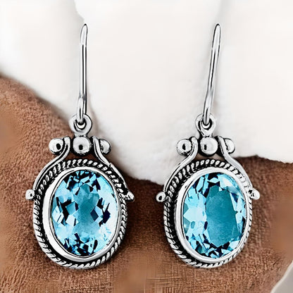 925 SOLID STERLING SILVER NATURAL SKY BLUE TOPAZ DANGLE DROP EARRINGS 984