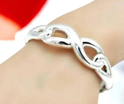925 Silver Infinity Bangle Bracelet - 6.5" Lightweight Spring Hinged 1418