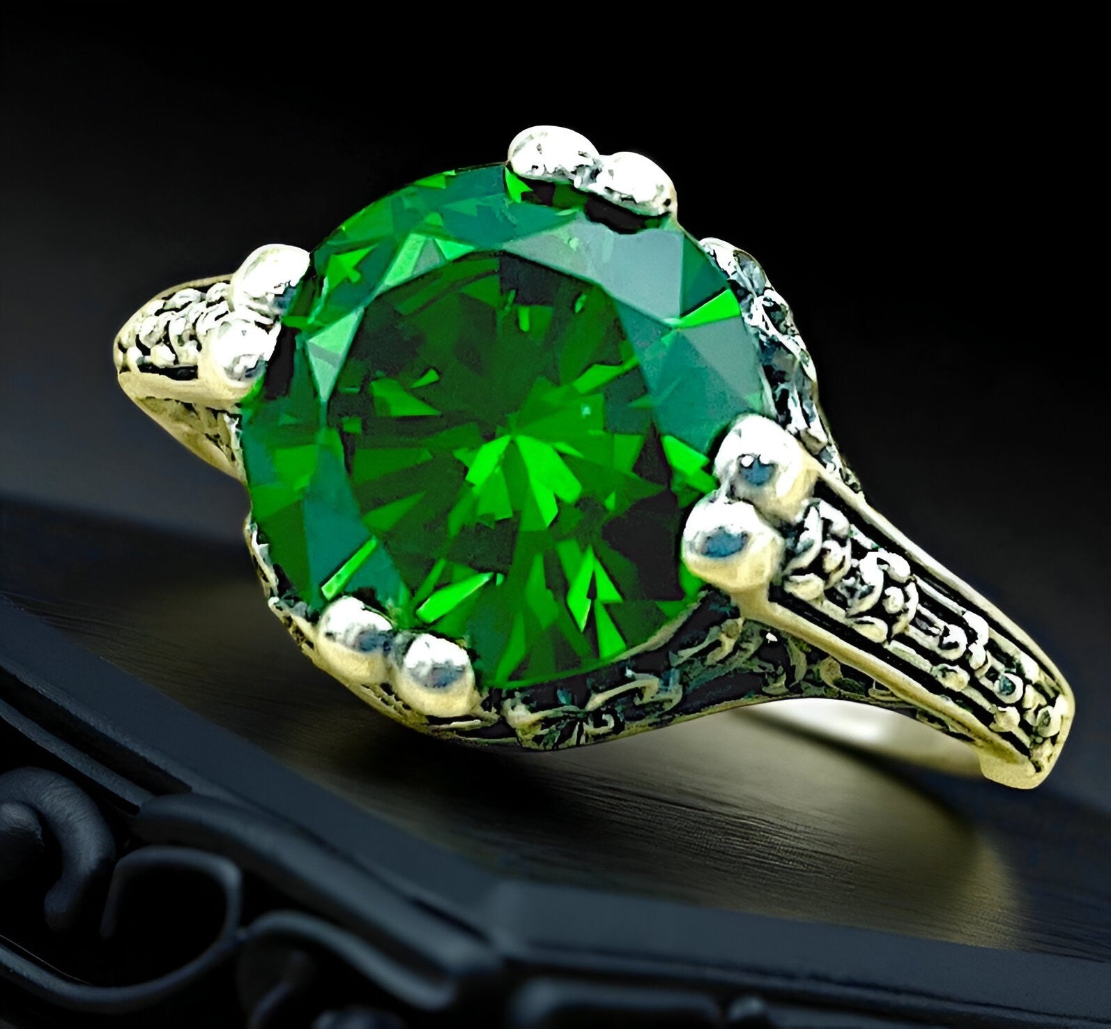 WEDDING ENGAGEMENT 925 STERLING SILVER EMERALD CZ SOLITAIRE RING           #1283