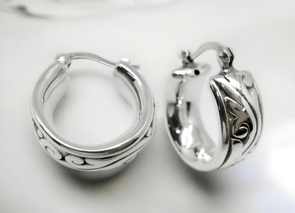 925 Filigree Sterling Silver Hoops, Lightweight Earrings 1408