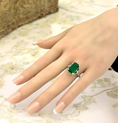 VINTAGE STYLE 925 STERLING SILVER SIMULATED EMERALD & CZ FILIGREE RING 1363