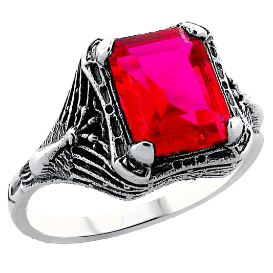 VINTAGE STYLE SIMULATED RUBY PEACOCK RING IN 925 SOLID STERLING SILVER 1246