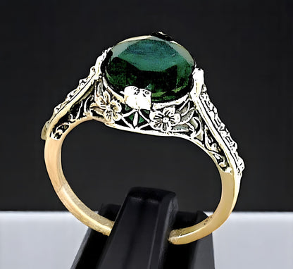925 SOLID STERLING SILVER DECO ANTIQUE STYLE SIMULATED 2.5 CT EMERALD RING   756