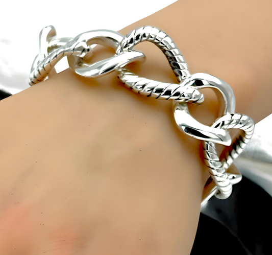 925 STERLING SILVER MIXED LINK CURB BRACELET - 7 1/2" LIGHTWEIGHT 1578