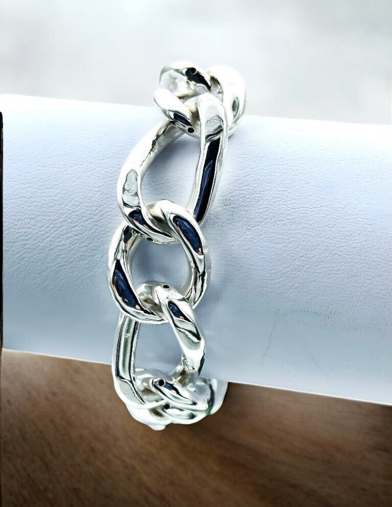 925 Sterling Silver Hammered Curb Link Bracelet - 7.5" 1472