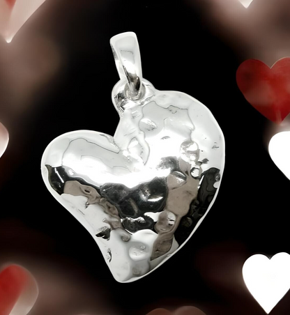 925 STERLING SILVER HAMMERED HEART PENDANT LIGHTWEIGHT,CHAIN SOLD SEPARATE 1620