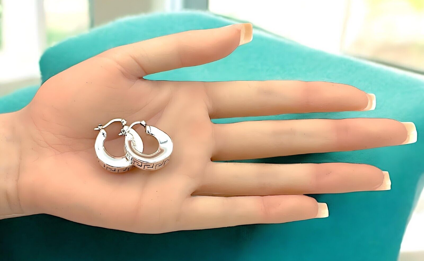 925 STERLING SILVER ELEGANT BOHO LATCH BACK HOOP EARRINGS LIGHTWEIGHT 1649