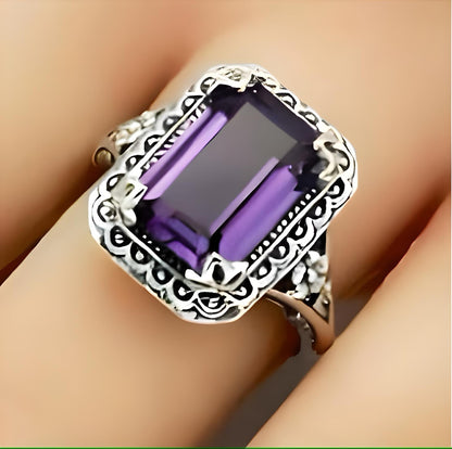 VINTAGE STYLE PURPLE LAB-CREATED SAPPHIRE 925 STERLING SILVER FILIGREE RING 1502