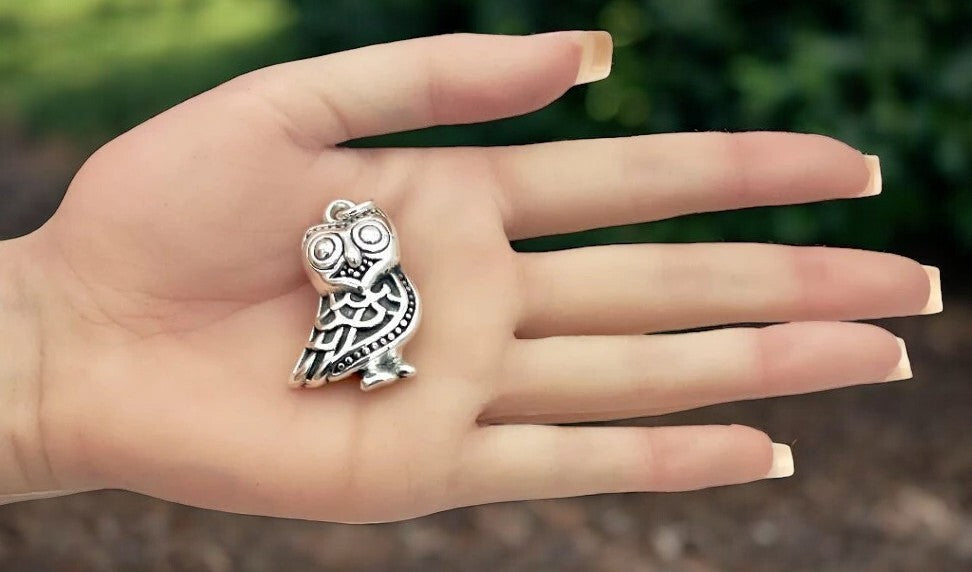 925 Silver Owl Pendant - Lightweight Fine Jewelry - Chain Sold Separate 1513