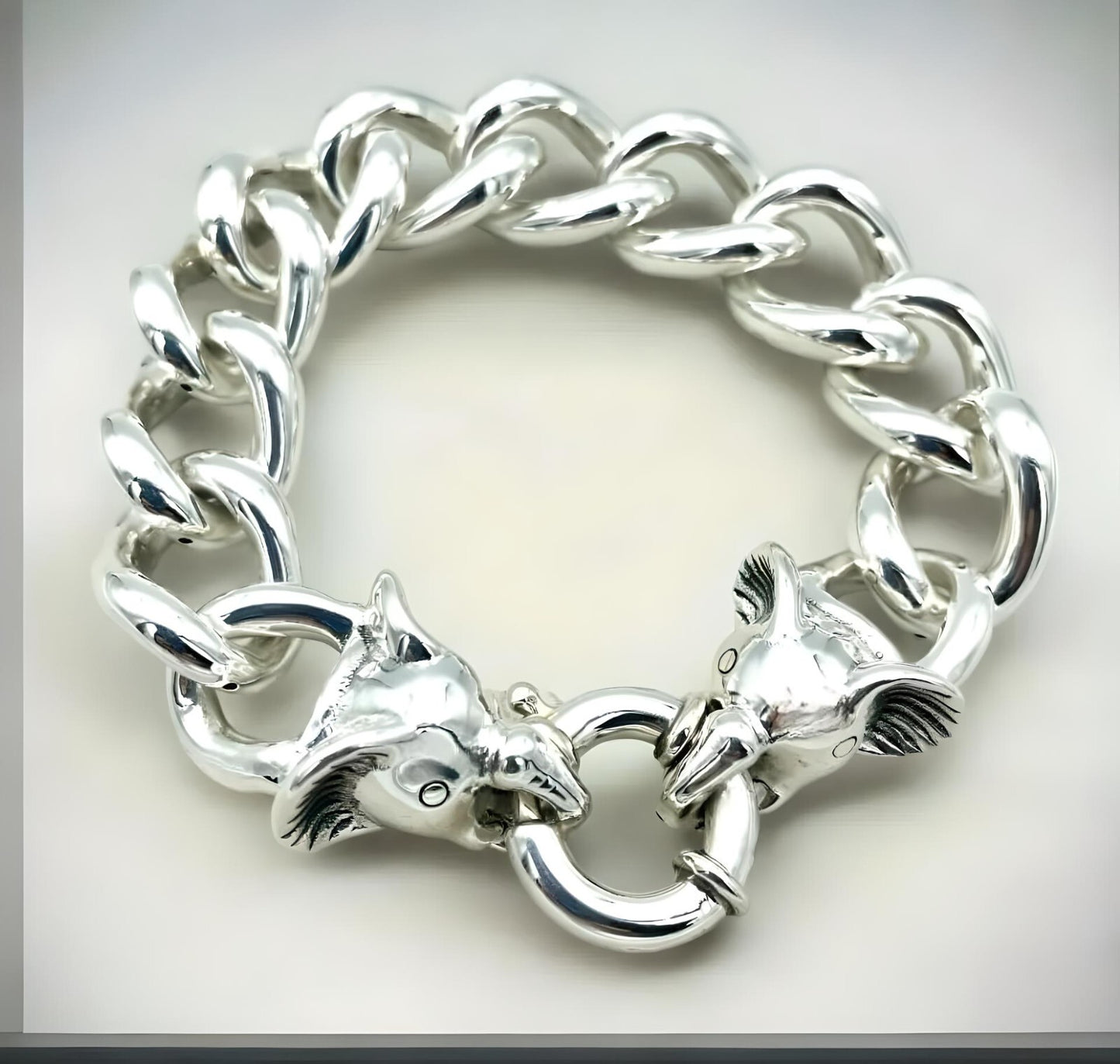925 Sterling Silver Elephant Link Bracelet - Chic 8" Lightweight Curb Chain 1530