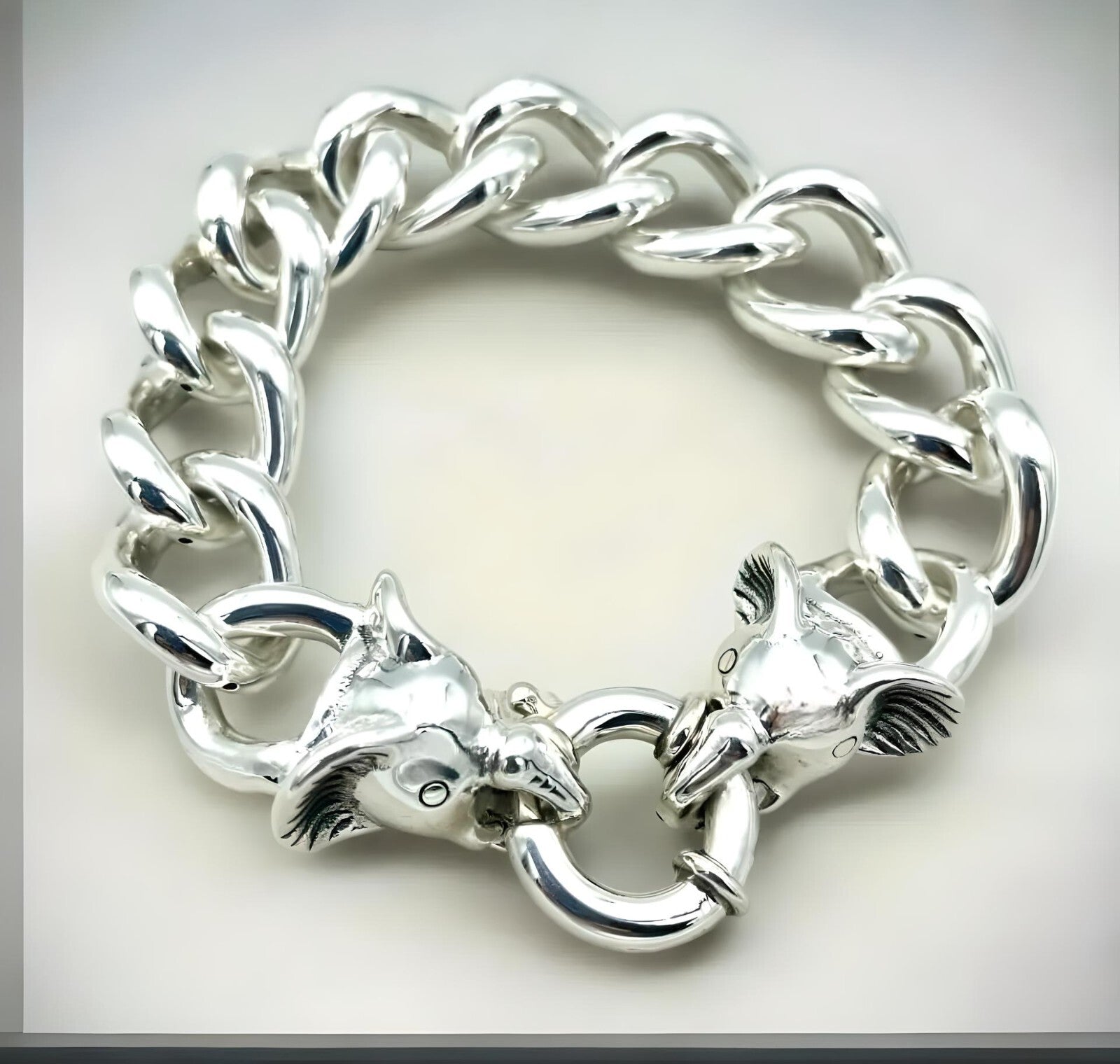 925 Sterling Silver Elephant Link Bracelet - Chic 8" Lightweight Curb Chain 1530
