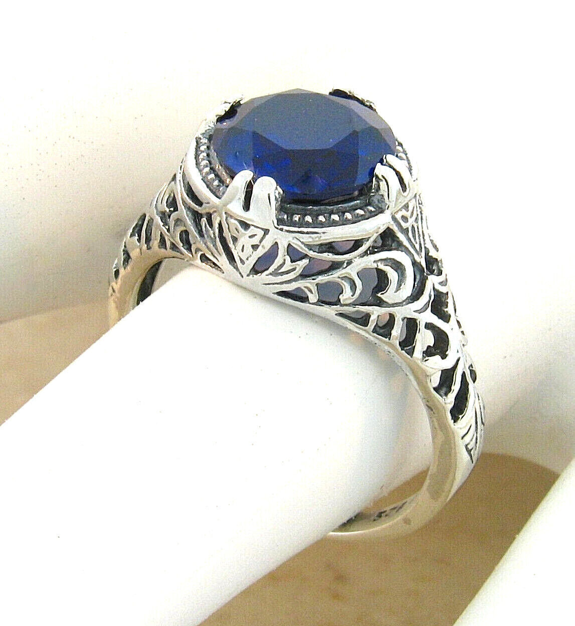925 STERLING SILVER FILIGREE RING CLASSIC STYLE LAB-CREATED 2.5 CT SAPPHIRE #627