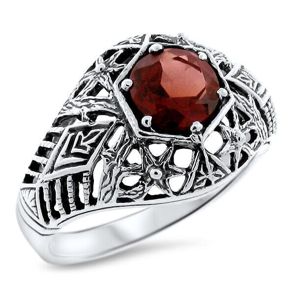 1 CT GENUINE GARNET VICTORIAN DESIGN 925 STERLING SILVER CLASSIC STYLE RING 1089