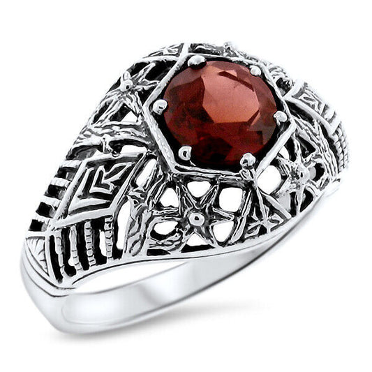 1 CT GENUINE GARNET VICTORIAN DESIGN 925 STERLING SILVER CLASSIC STYLE RING 1089