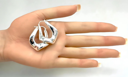 925 STERLING SILVER GEOMETRIC SHAPE HOOP EARRINGS LIGHTWEIGHT LATCH BACK 1601