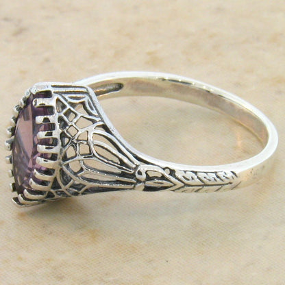 GENUINE AMETHYST 925 STERLING SILVER VICTORIAN DESIGN FILIGREE RING         #696