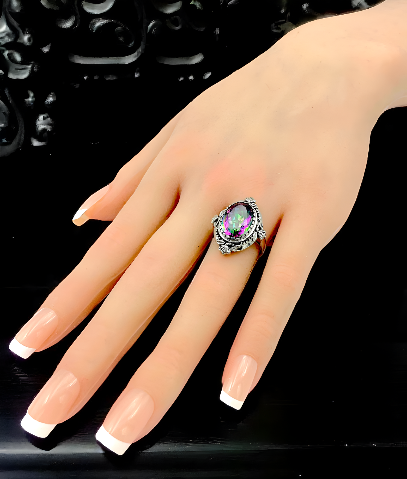 6 CT RAINBOW MYSTIC QUARTZ VICTORIAN STYLE 925 STERLING SILVER RING         #451