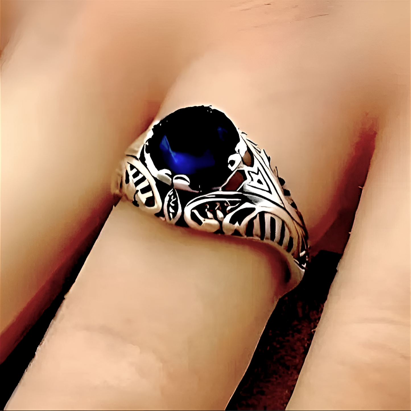 VINTAGE STYLE ROYAL BLUE SIMULATED SAPPHIRE 925 SOLID STERLING SILVER RING 1776