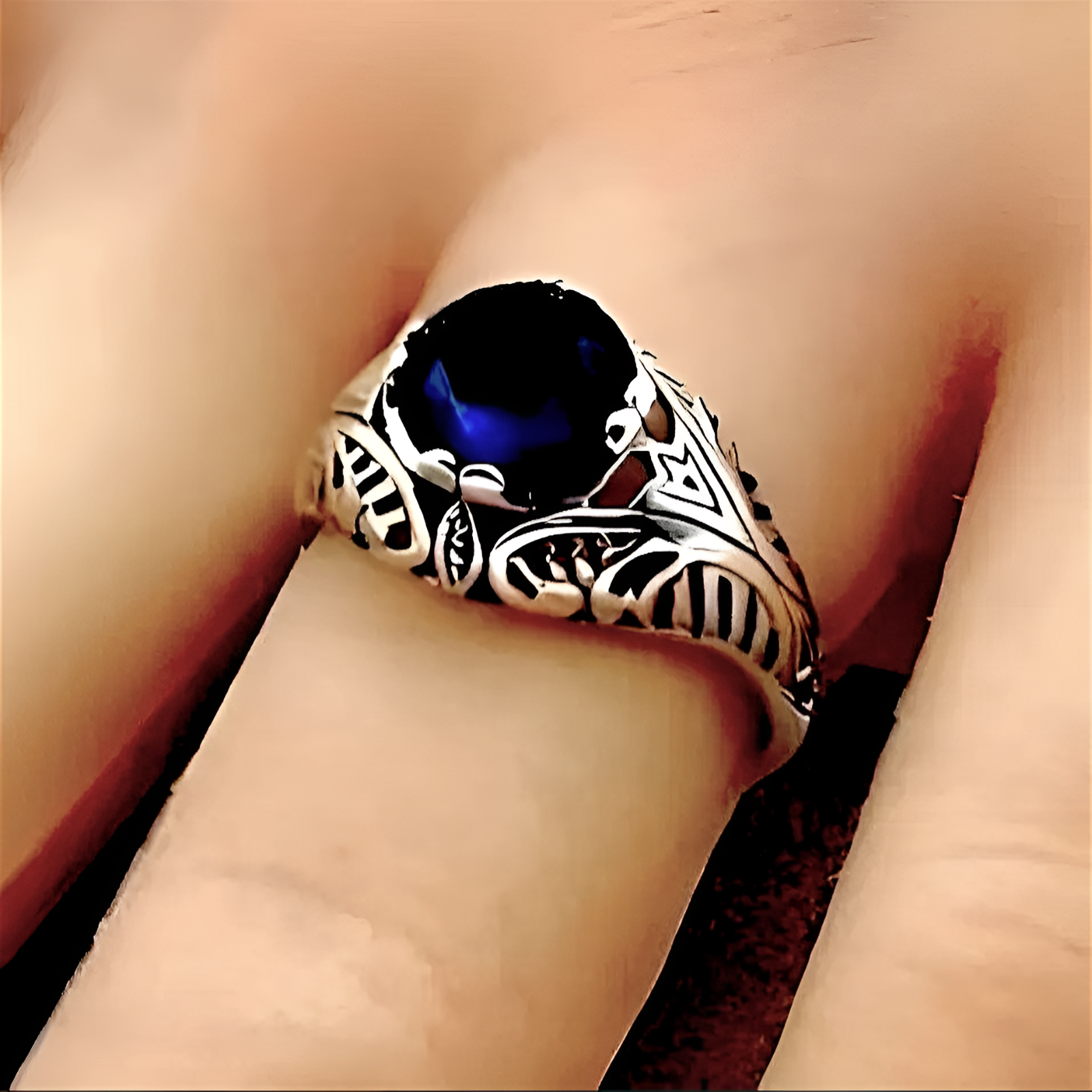 VINTAGE STYLE ROYAL BLUE SIMULATED SAPPHIRE 925 SOLID STERLING SILVER RING 1776
