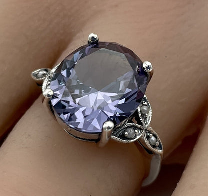 925 SILVER RING VICTORIAN STYLE 6.5 CT COLOR CHANGING SIMULATED ALEXANDRITE 139X