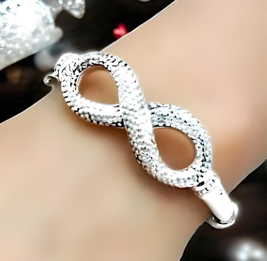 925 STERLING SILVER INFINITY 6.5" BANGLE BRACELET LIGHTWEIGHT SPRING HINGE 1612