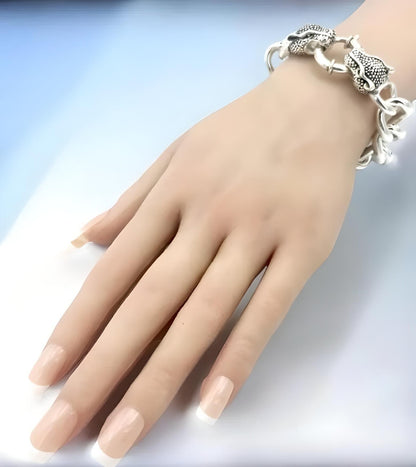 925 Silver Lightweight Curb Link Bracelet with Double Dragon Head Clasp  8" 1615