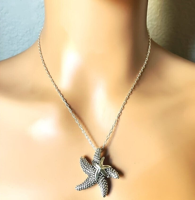 925 Silver Lightweight Mother Child Starfish Pendant - Chain Sold Separate 1474