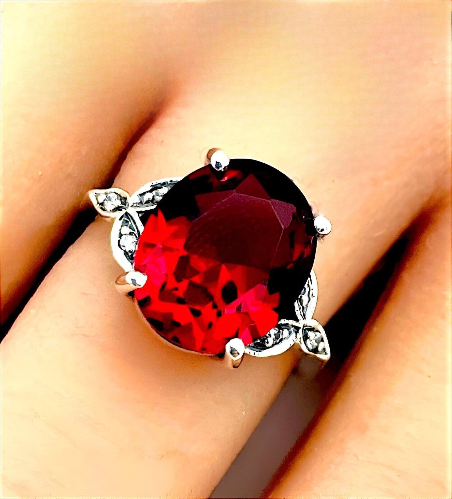 VINTAGE STYLE 925 STERLING SILVER 3.5 CT SIMULATED RUBY FILIGREE RING      #1156