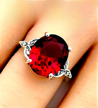 VINTAGE STYLE 925 STERLING SILVER 3.5 CT SIMULATED RUBY FILIGREE RING      #1156