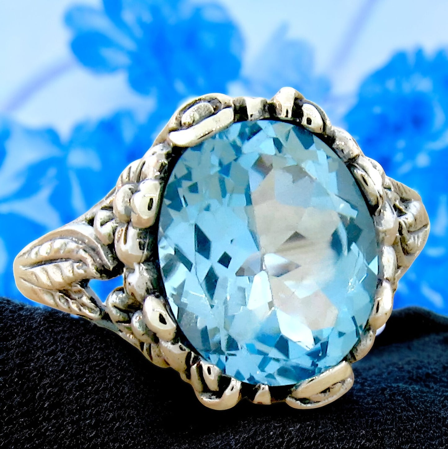 6 Ct GENUINE SKY BLUE TOPAZ ART NOUVEAU STYLE 925 STERLING SILVER RING    #328