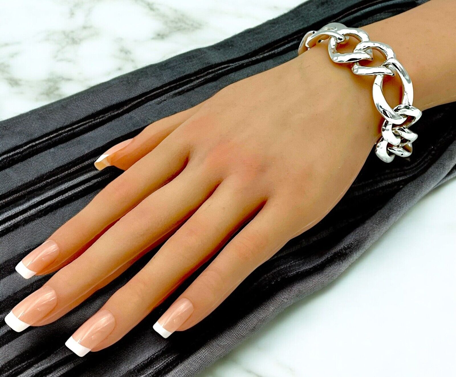 925 STERLING SILVER HAMMERED CURB LINK BRACELET 8" LIGHTWEIGHT 1563