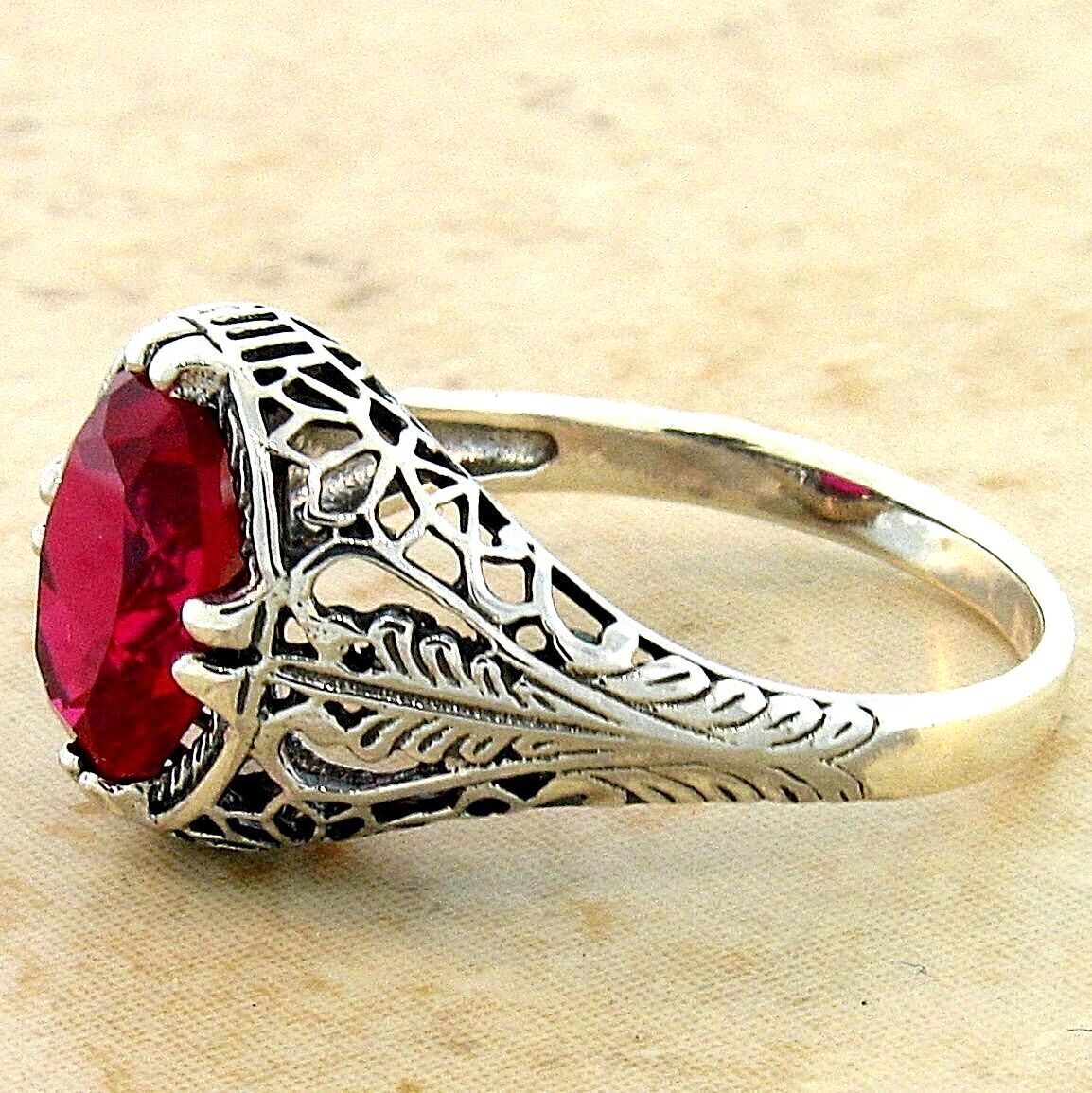 VINTAGE STYLE 925 STERLING SILVER 2.50 CARAT LAB-CREATED RUBY RING          #690